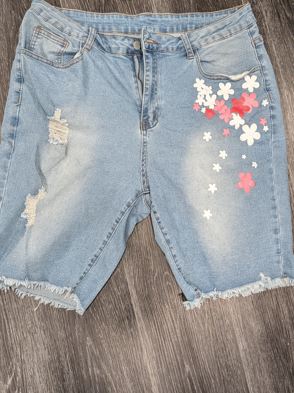 Light Blue Denim Women's Floral Embroidered Shorts